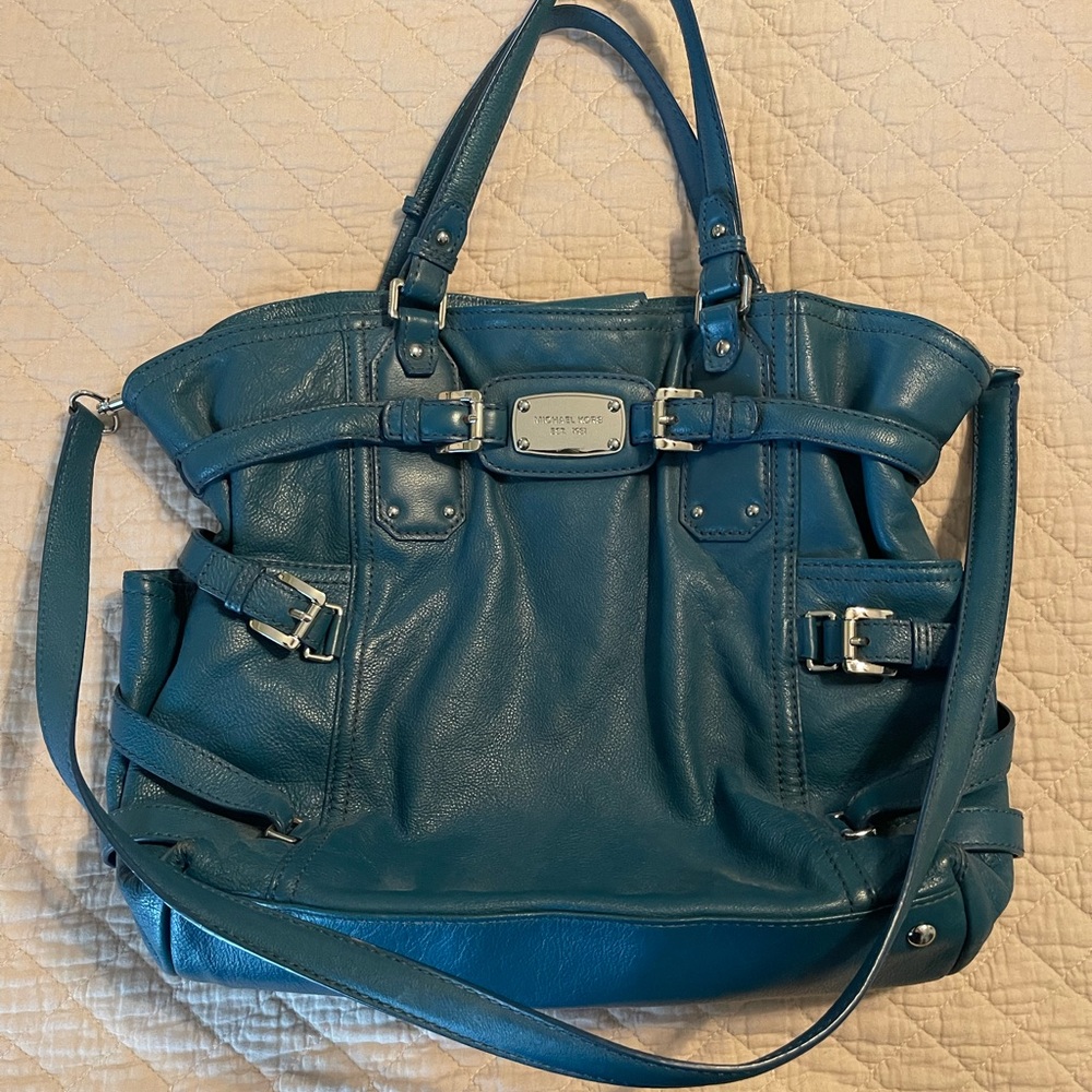 Blue/Teal Michael Kors Satchel Leather Purse, lightly used.